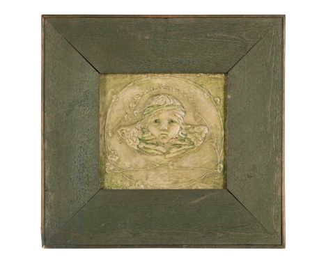 GERTRUDE ALICE MEREDITH WILLIAMS (1877-1934) POSSIBLY FOR DELLA ROBBIA POTTERY, BIRKENHEAD PLAQUE OF A CHERUB, CIRCA 1905 pai