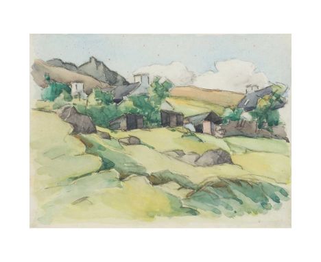 ERNEST ARCHIBALD TAYLOR (SCOTTISH 1874-1951) COTTAGES ON THE HILLSIDE  Charcoal and watercolourDimensions:28cm (11in), 37cm (