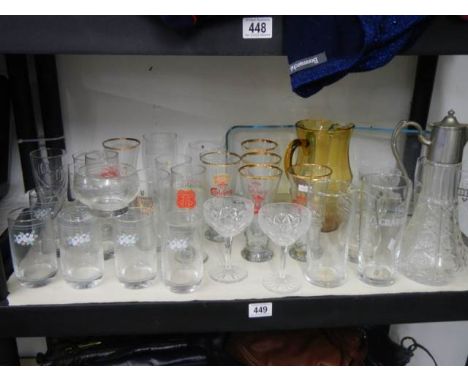 A shelf of advertising beer glasses etc., COLLECT ONLY.