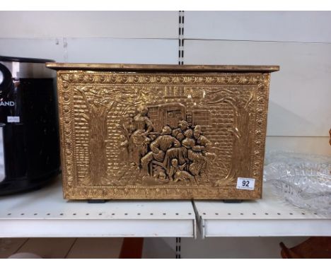 A vintage hammered brass log box COLLECT ONLY