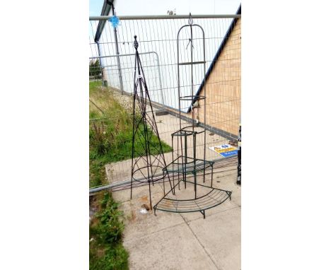 2 metal obelisks &amp; a tiered shelf COLLECT ONLY