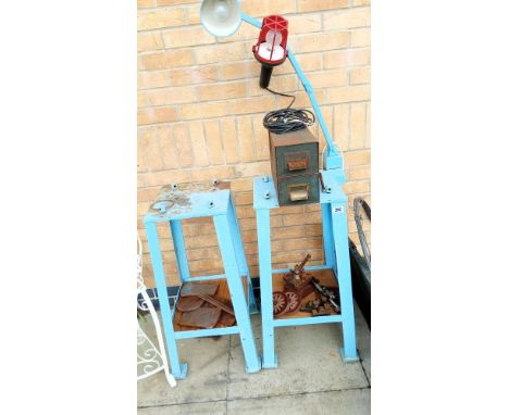 2 heavy stands, A lamp, small filing cabinet &amp; a lathe etc. COLLECT ONLY
