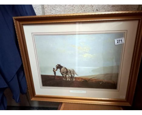 A print of working heavy horses titled 'The Ploughman and the sea' in gilt frame COLLECT ONLY 