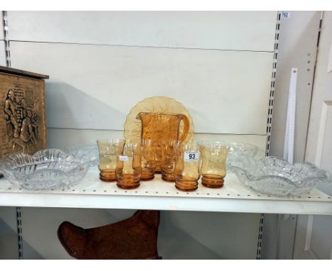 A vintage amber glass drinks set, cake stand etc COLLECT ONLY