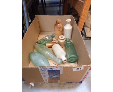 A quantity of stoneware and Codd bottles etc including Talbot herbal remedies Boston &amp; Spalding, R Whites etc COLLECT ONL