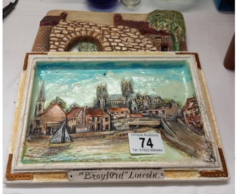 A vintage Ray Fisk painted plaque of Lincoln and one of Brayford arch.