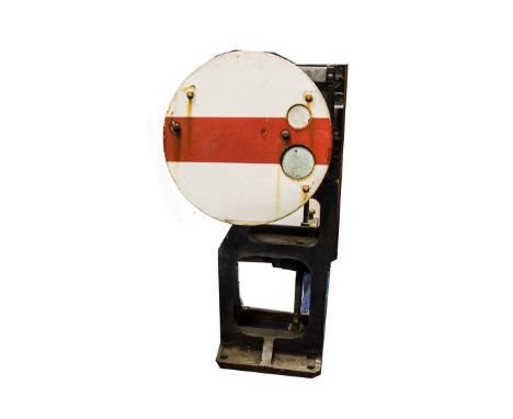 Railway Ground Signal, a cast iron and enamel signal (reputedly LMS), repainted and with areas of rust and some holes, lanter