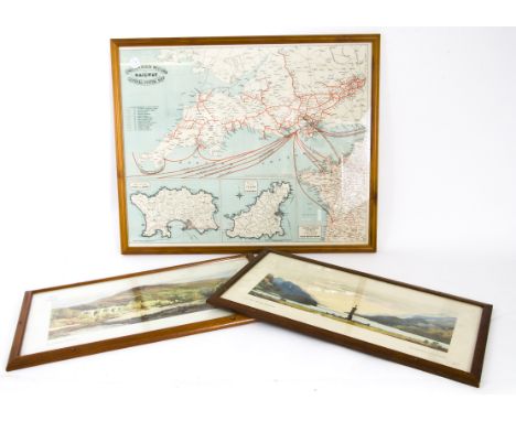 B R Carriage Prints and a L.&amp; S.W. Map, two carriage prints Loch Sheil by D Macleod and Killiecrankie by J Merriott in la