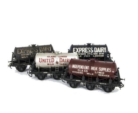 Gauge I Finescale Kit-built 6-wheel Milk Tankers, comprising two in Express Dairy black, no 44191 clean and S4176 weathered, 