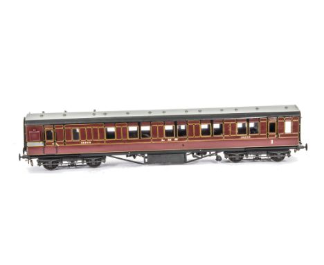 A Gauge I Finescale LMS Brake/1st Coach by Lawrence Scale Models, finished by D Studley in LMS lined crimson lake livery as n