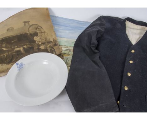 Railway Memorabilia Photograph and Layout Background, a Royal Doulton NWR Soup Bowl, LNER Uniform jacket, copy silver print G