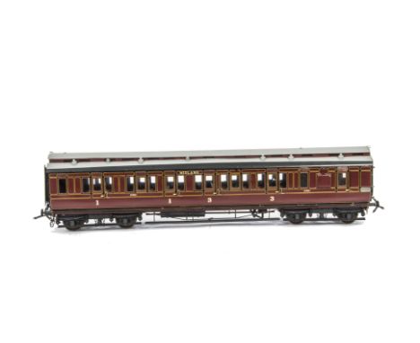 A Gauge I Finescale Midland Railway Clerestory-roof Brake/1st/3rd Composite Coach by Lawrence Scale Models, finished in MR li