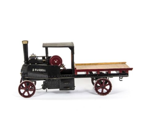 An Unpowered Approx 1" Scale Tasker Steam Wagon Model, with a dummy boiler, nicely-finished wheels, cab and body with conside