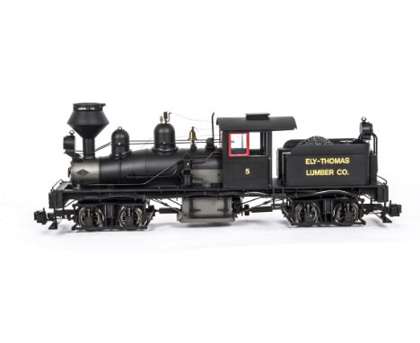 A Bachmann Spectrum Series G Scale 2-truck 36-ton 'Shay' Logging Locomotive, ref 81198, in black Ely-Thomas Lumber Co livery 