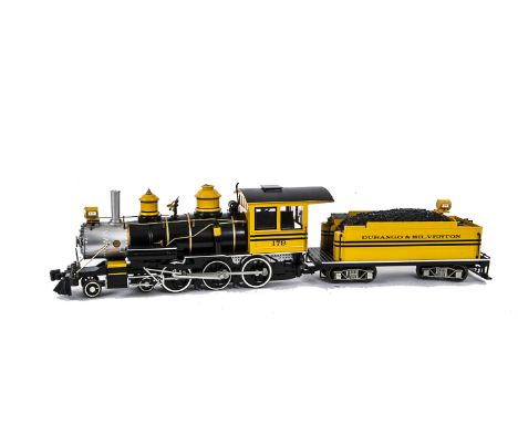 A Bachmann American Gauge I 4-6-0 Baldwin Steam Locomotive and Tender, in Durango &amp; Silverton yellow/black livery as no 1
