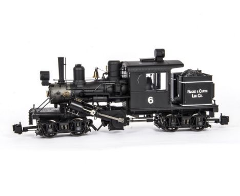 A Bachmann Spectrum Series G Scale 2-truck 'Climax' Logging Locomotive, ref 81180, in black Pardee &amp; Curtin Lumber Co liv