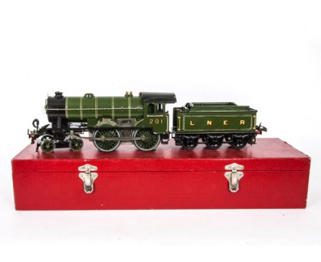 A Hornby O Gauge Electric No E220 'Bramham Moor' 4-4-0 Locomotive and Tender, with 20v electric mechanism, in LNER green as n