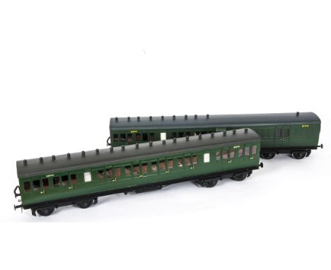 Two Gauge I Finescale BR (EX-LSWR) Non-Corridor Coaches, possibly by J&amp;M Models, finished in BR (SR) green as 3rd class n