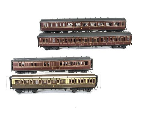Four Gauge I Finescale GWR Corridor Coaches by Unknown Makers, comprising 'Dreadnought' brake/1st/3rd composite no 7672 and R