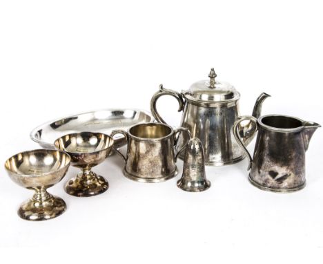 GWR Silver-Plated Dining Ware, a group of seven pieces comprising, Elkington tea pot inscribed 'Dining Bar' and milk jug (ins