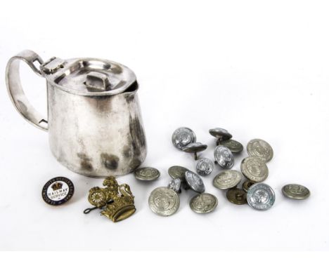 Pullman Hot water Pot and Various Railway Buttons, a Walker &amp; Hall silver plated hot water pot with Pullman Insignia, LMS
