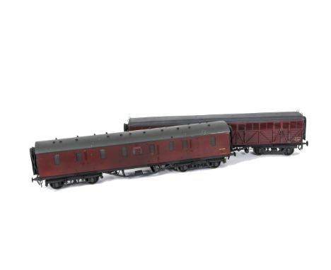 Two Gauge I Finescale BR 'Coaching Stock' Vans, both in weathered crimson, ex-LMS BG as M31239M a and ex-GWR 'Siphon G', both