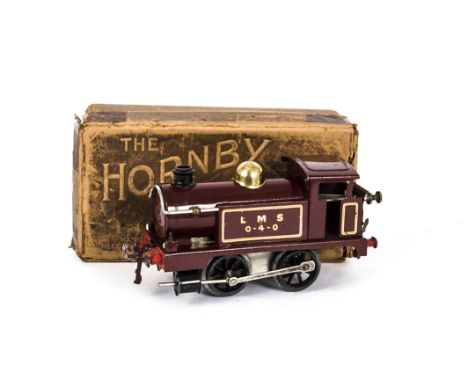 An Early Boxed Hornby O Gauge Clockwork No 1 Tank Locomotive, in LMS crimson as '0-4-0', with non-coupled wheels, G-VG, mech 