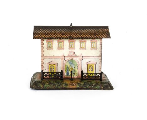 An Early Bing (GBN) O Gauge French-market Station, with overhung embossed red-tiled roof, white-rendered walls with delicate 