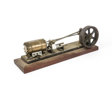 A Single-Cylinder Horizontal Steam Engine, with brass cylinder approx 1" diameter x 2" stroke, built-up crankshaft, 3½" diame