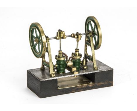 A Late-Nineteenth Century British-made Twin-Cylinder Oscillating Engine, appears to be double-acting, with two brass cylinder