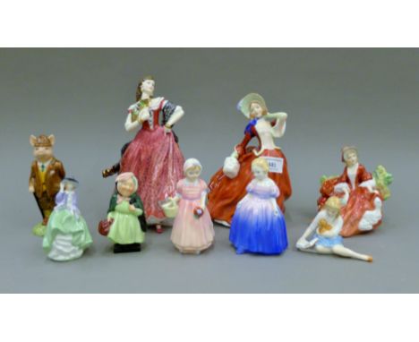 A quantity of Royal Doulton figurines (Carmen, Autumn Breezes, Lydia, Tinkle Bell, Marie, My Pet, Top o' the Hill and Sairey 