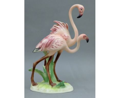 A Goebel porcelain model of two flamingos. 33 cm high.