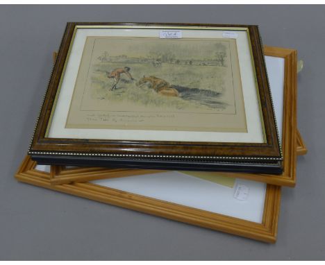Three prints of Hunting Scenes by LIONEL EDWARDS  and three pictures of vintage tractors. All framed and glazed.  Lionel Edwa