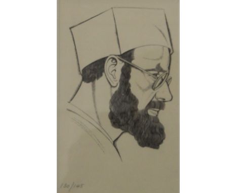 ERIC GILL (1882-1940) British, Self Portrait, limited edition print, numbered 130/145, framed and glazed. 13.5 x 22.5 cm.