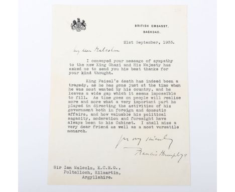 Humphrys Francis, (1879-1971) British Officer, Colonial Administrator and High Commissioner in the Kingdom of Iraq 1929-32  a