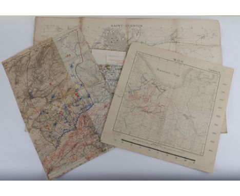 Trench Maps World War One. Unusual original Trench map of Saint Quentin and area around Neuville St Amand, Itancourt and Mezi