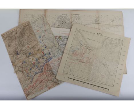 Trench Maps World War One. Unusual original Trench map of Saint Quentin and area around Neuville St Amand, Itancourt and Mezi