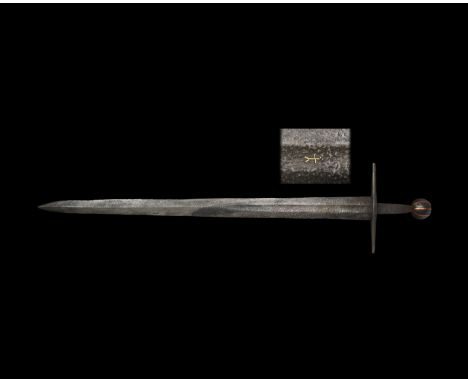 Early-mid 14th century AD. A Western long double-edged sword of Oakeshott Type XIIIb with elegant, broad blade, distinctively
