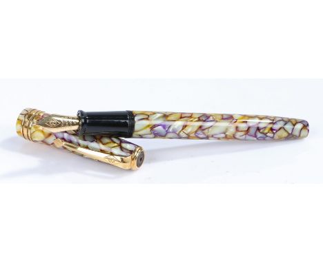 Conway Stewart fountain pen, with mother of pearl effect and purple mottled body, 18 carat gold nibNo visible condition issue