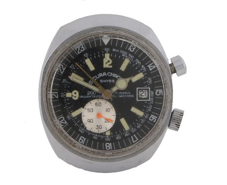 Sicura Chrono gentlemans stainless steel wristwatch, the signed black dial with Arabic and baton markers, outer Arabic 24 hou