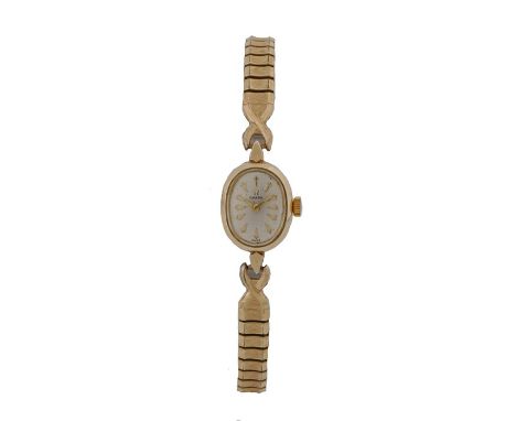 Omega 14 carat gold filled ladies wristwatch, circa 1965, the signed silver dial with arrow markers, manual wound, the case 1