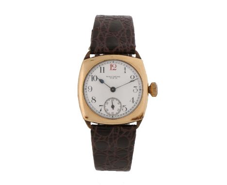 Waltham gold plated gentlemans wristwatch, the signed white dial with Arabic numerals and subsidiary seconds dial, manual wou