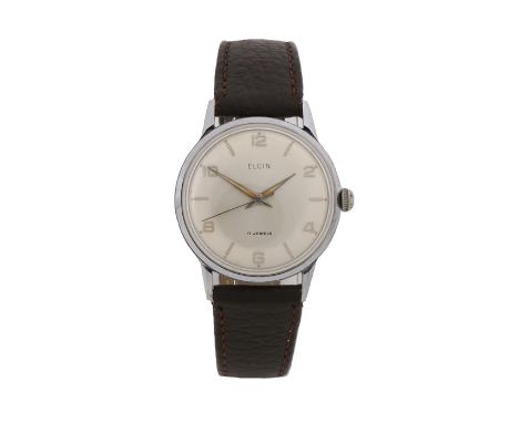 Elgin gentleman's wristwatch, circa 1958, the signed silver dial with Arabic and baton markers, manual wound, the case 33mmWa