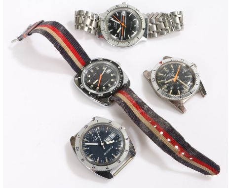 Caunymatic gentleman's stainless steel divers style wristwatch, three Timex gentlemen's wristwatches (4)Caunymatic watch appe
