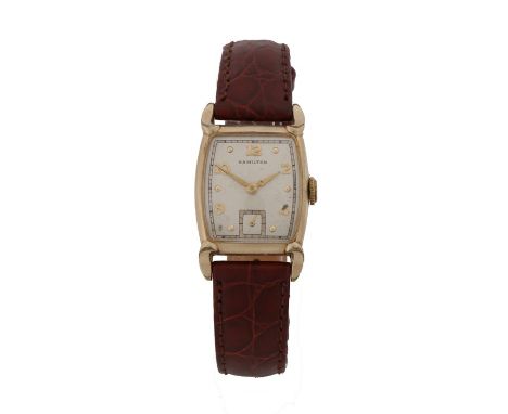 Hamilton 10 carat gold filled gentleman's wristwatch, circa 1940, the signed silver dial with gilt Arabic and dot markers, su