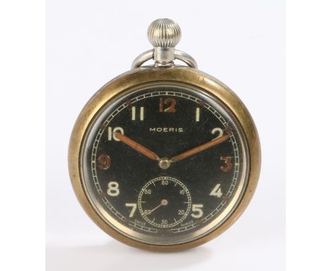 Moeris military pocket watch, the signed black dial with illuminated Arabic numerals and subsidiary seconds dial, case back w