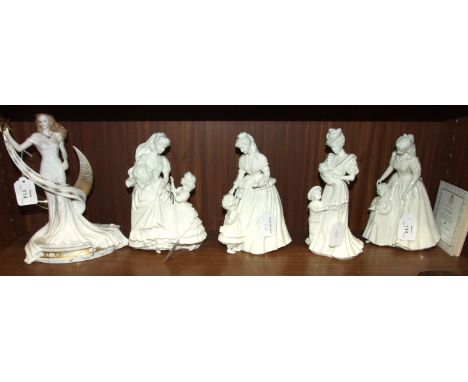 Four Royal Worcester figures: 'Mothering Sunday', 'The Christening', 'The Wedding Day', 'A Present for Santa', from the Cheri