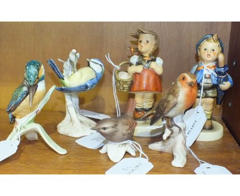 Six Goebel German china models of children and birds, (6).