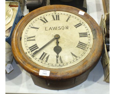 An oak-cased wall clock with single fusee movement, (bezel lacking), two marble mantel clocks and others.