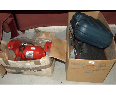 A Taskmaster 8" bench grinder, a Black &amp; Decker KG75 angle grinder, a Parkside model making and engraving set and other h